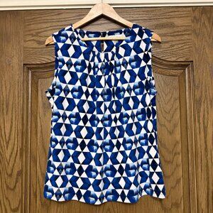 Calvin Klein Blouse Sleeveless Blue and White Top Womens Size XL